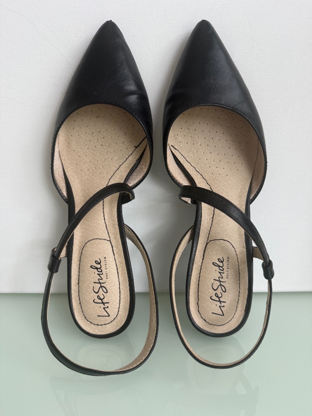 LifeStride Minimalist Black Slingback Pumps Pointed Toe Low Block Heel Size 9